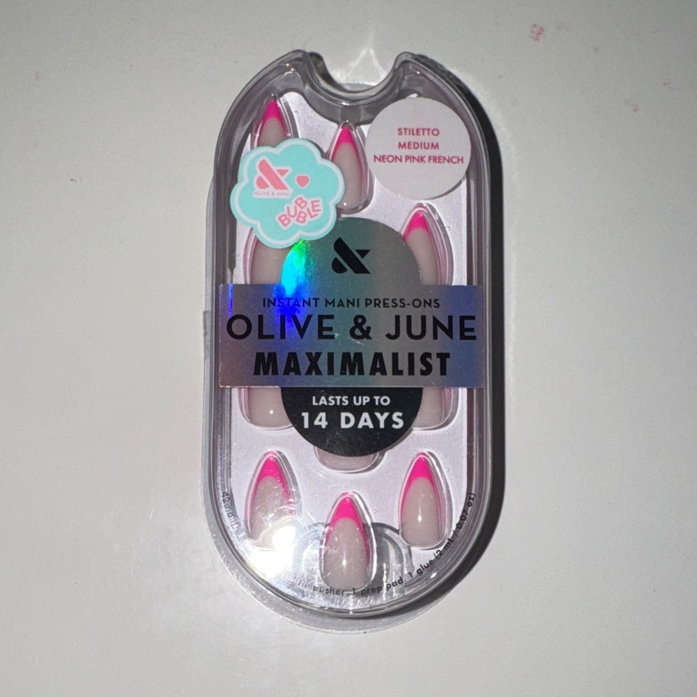 Olive & June - Neon Pink French Press-On Nails